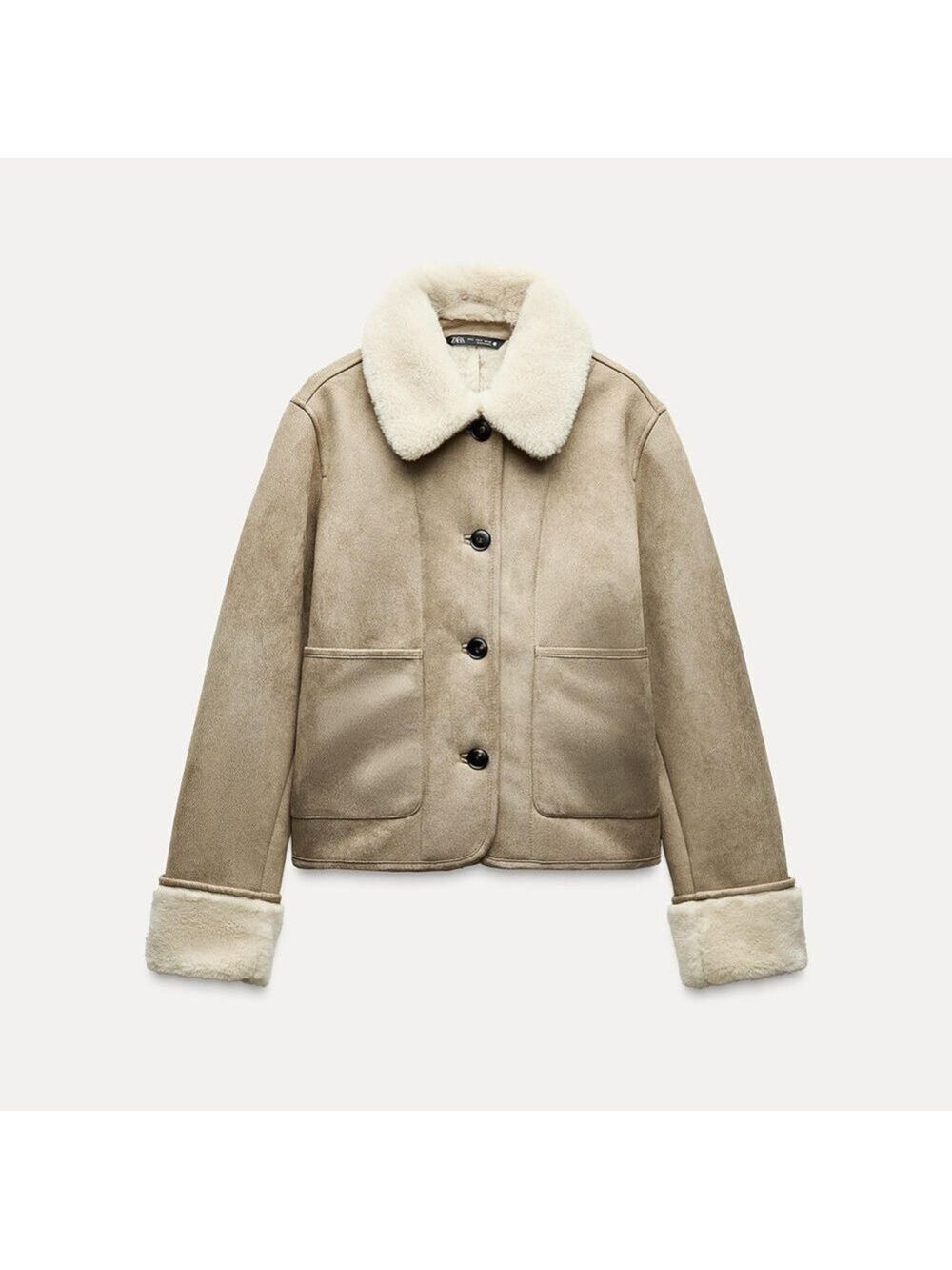 BRAND NEW ZARA ZW COLLECTION DOUBLE FACED FAUX SUEDE SHERPA JACKET TAUPE Large - Picture 6 of 16